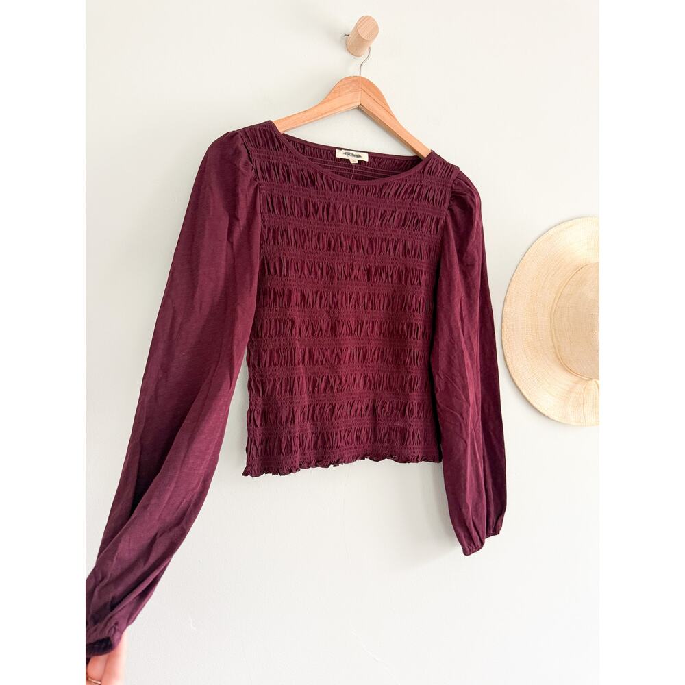 Madewell | NWT Smocked Boatneck Top Dark Pomegranate | Sz S - Picture 3 of 9